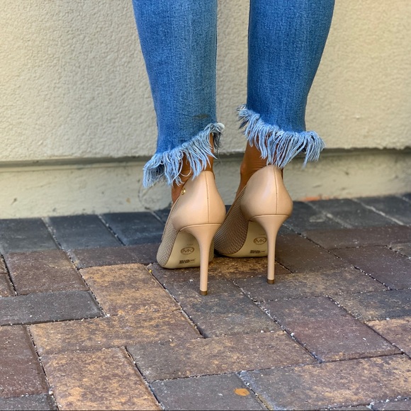 Tan Leather Perforated Mesh Stiletto Heel Pump - Picture 3 of 8